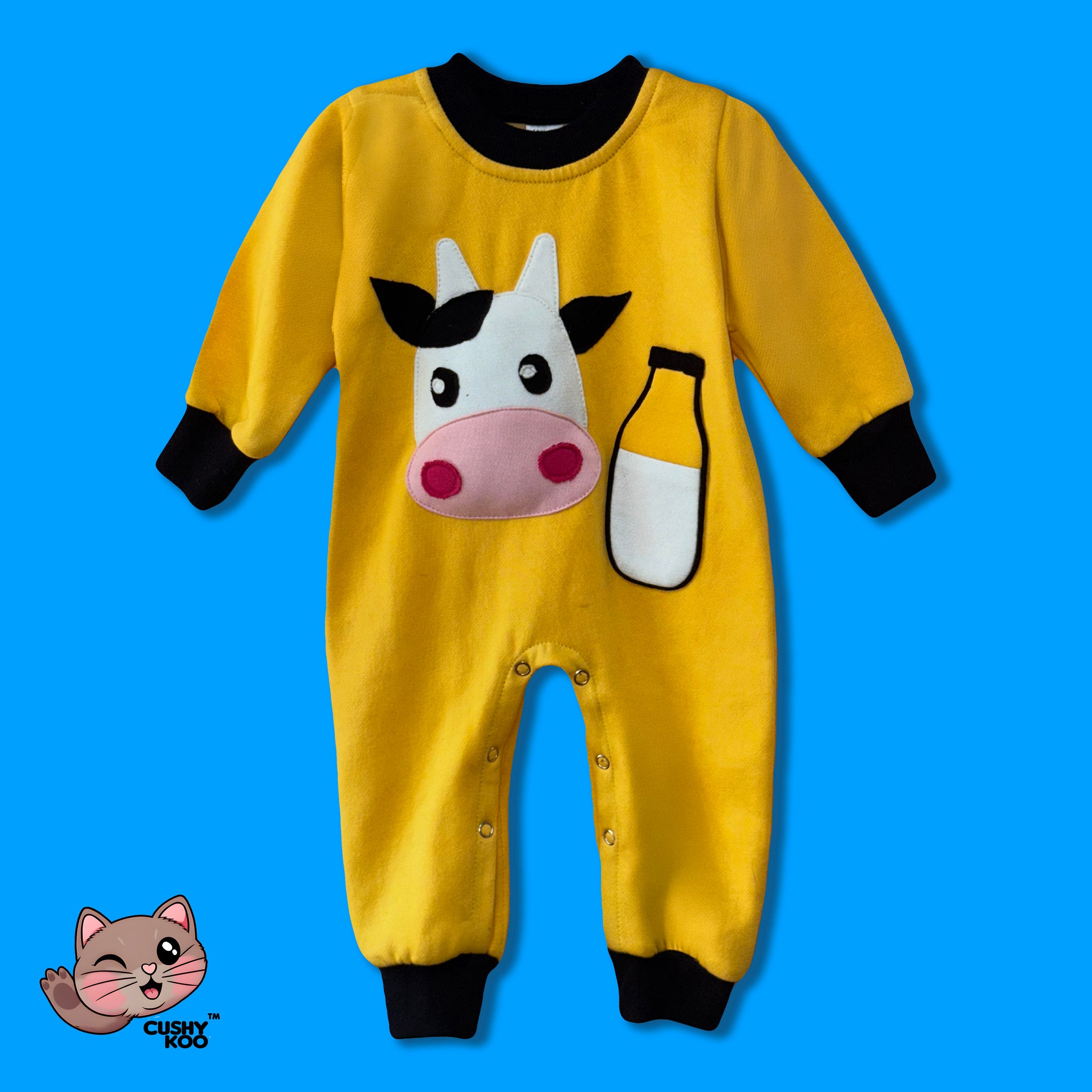 Cute Cow and Milk Spider Baby Romper - Yellow