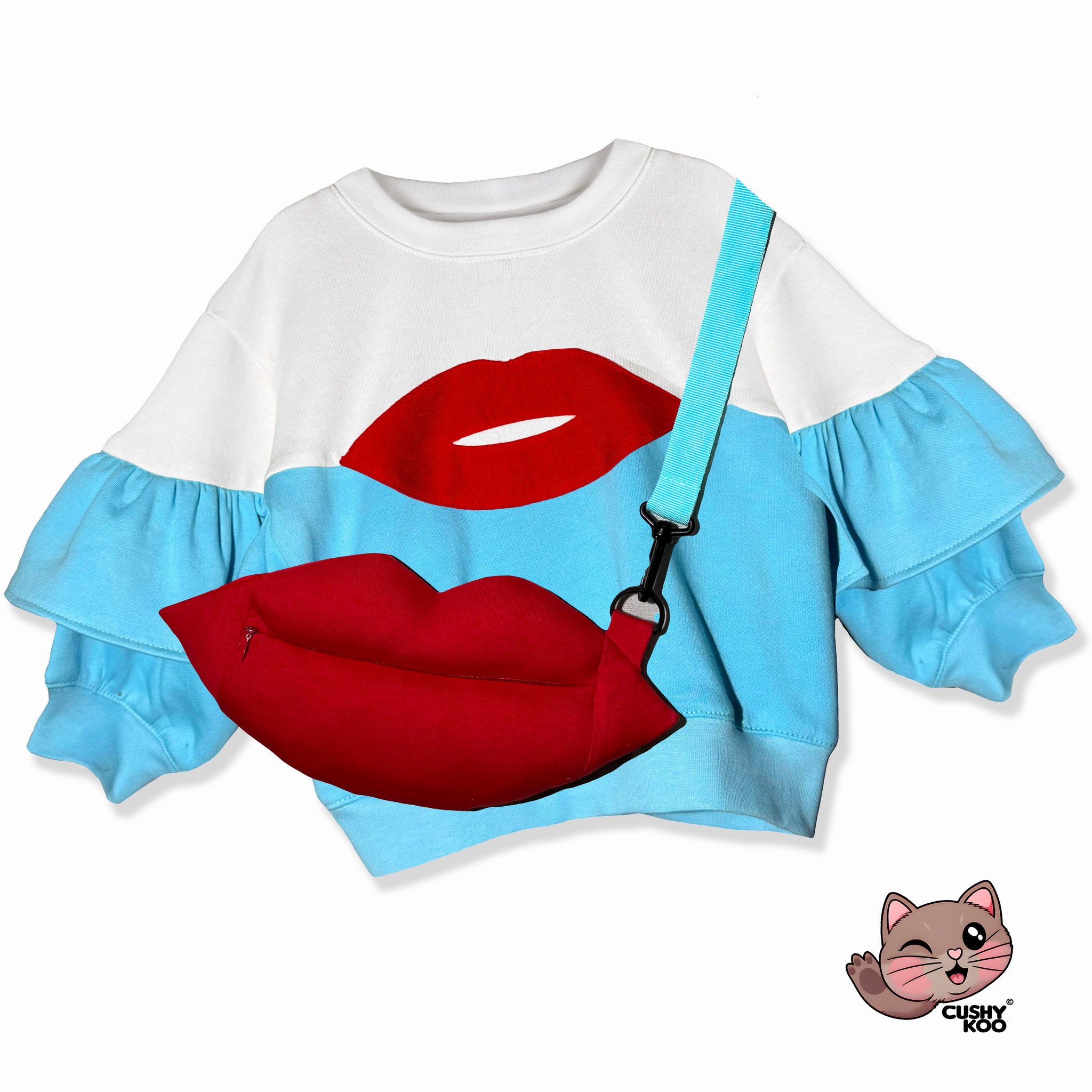 Red Lips Tshirt With Bag - Blue