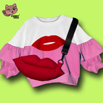 Red Lips Tshirt With Bag - Pink